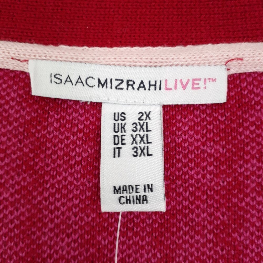 Isaac Mizrahi Live Womens Sweater Cardigan 2X Plaid Jacquard Red Pink NWOT 735A - Picture 4 of 6